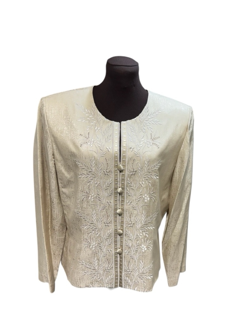 VTG 80s Adrianna Papell Womens Silk Embroidered Beaded Jacket Blazer Sz 14 Ivory